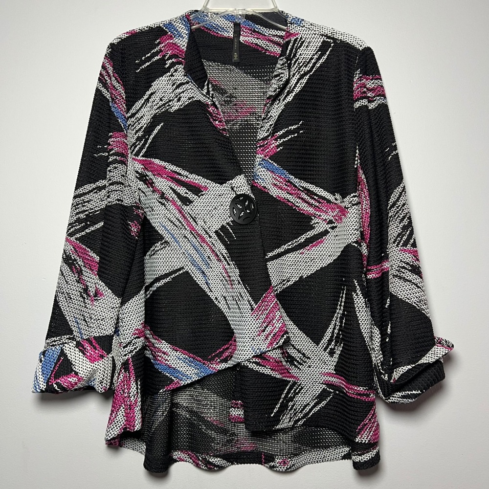 IC by‎ Connie K Textured Mesh Abstract Print Blazer Jacket Womens XL Lagenlook